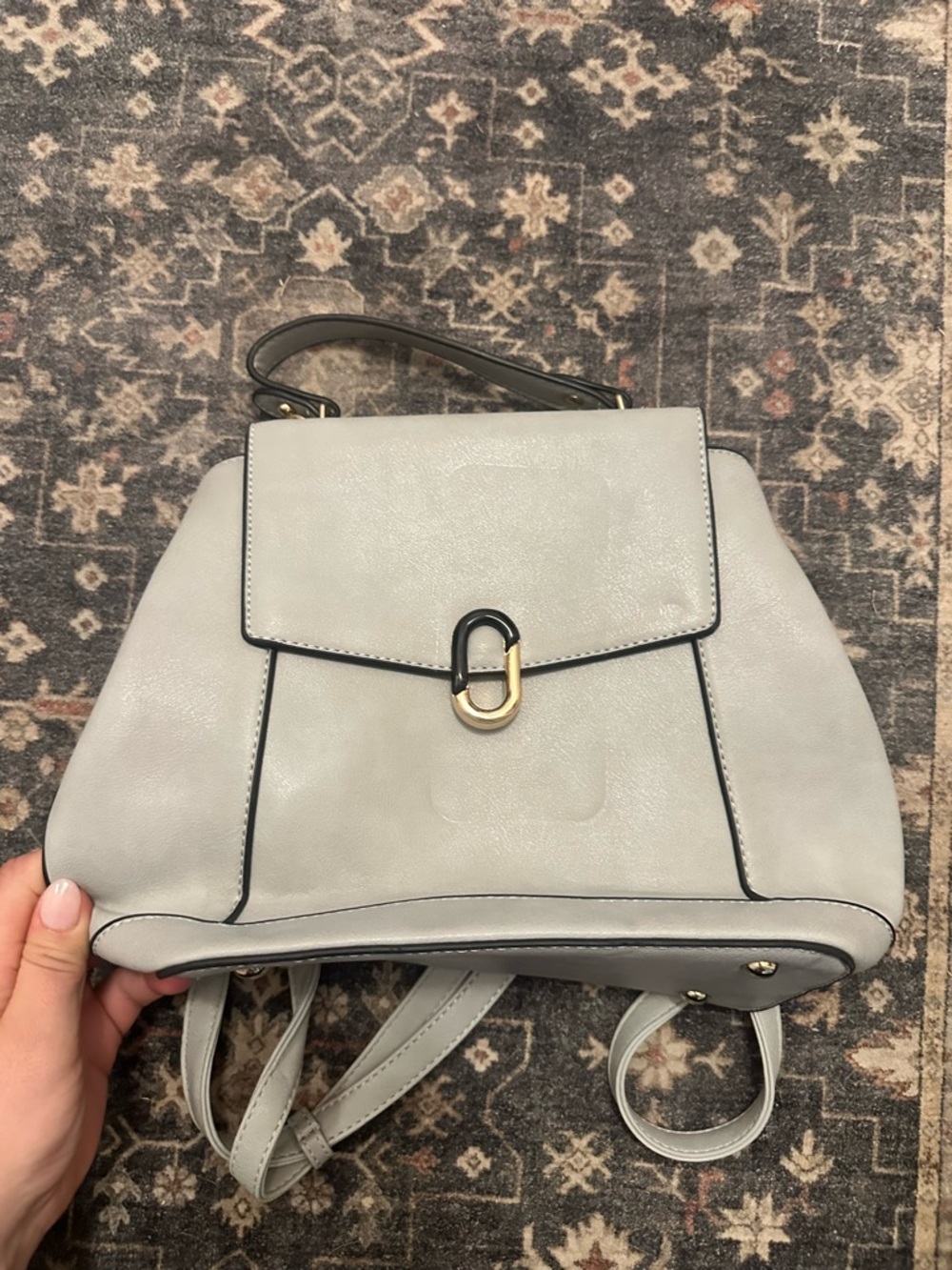 T.J.Maxx Light Gray Structured Top-Handle Backpack with Gold Accent